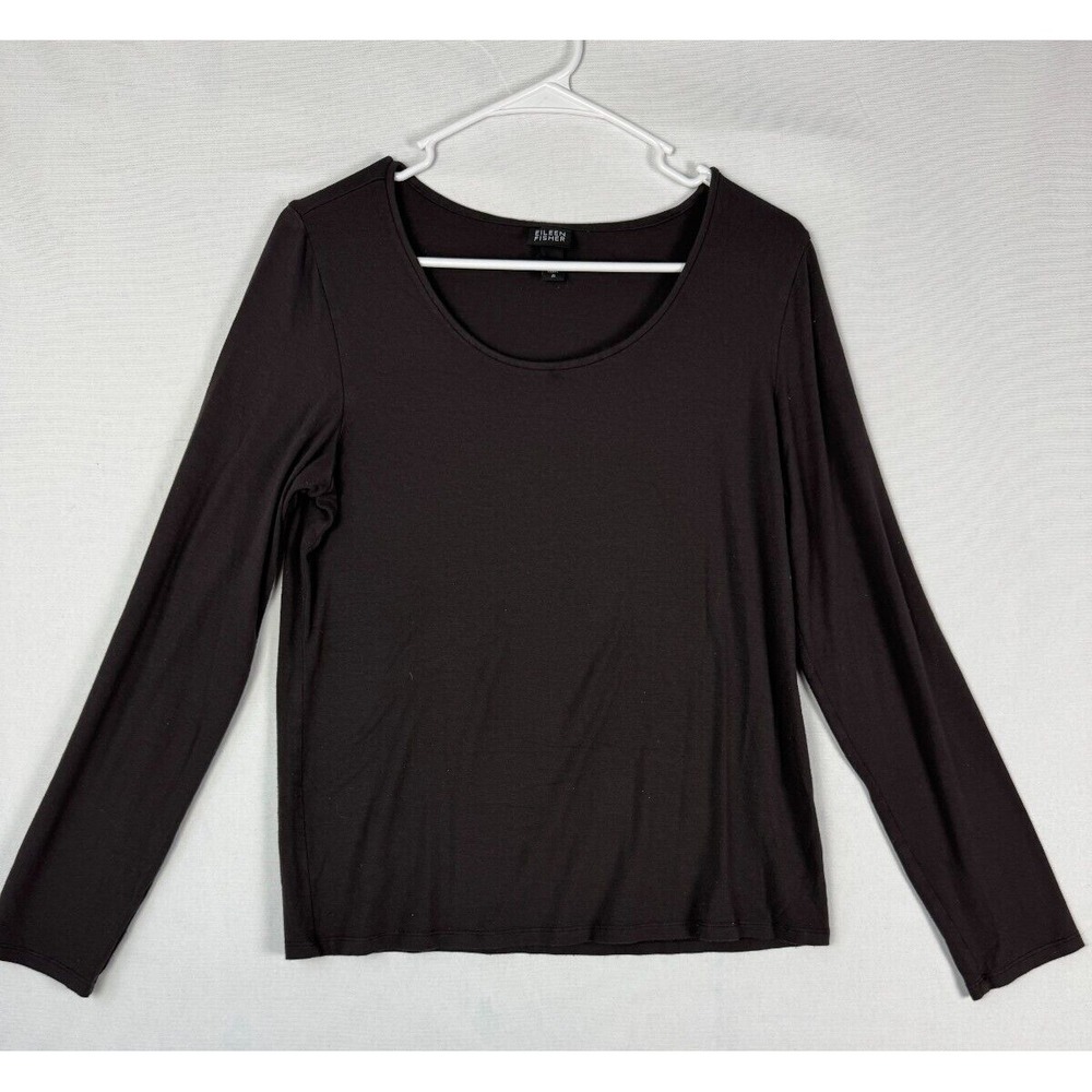 Eileen Fisher Top Womens Medium Black Pullover Rayon Blend Minimalist Long Sleev